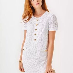 NWT Lilly Pulitzer White Lace Dress with Gold Accents